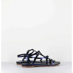 Sandales Plates En Cuir Metallise Bleu Nuit - 11310 Viper Oceano