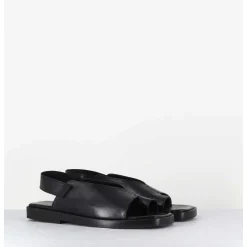 Sandales Plates En Cuir Noir Asymetrique - Ara Trill Nero