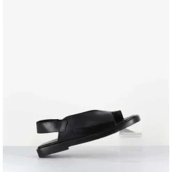 Sandales Plates En Cuir Noir Asymetrique - Ara Trill Nero