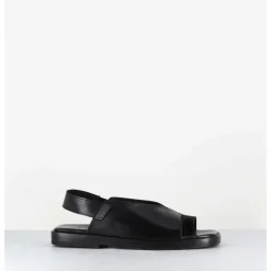 Sandales Plates En Cuir Noir Asymetrique - Ara Trill Nero