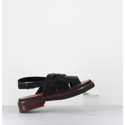 Sandales Plates En Cuir Noir - Alaris Sport Noir