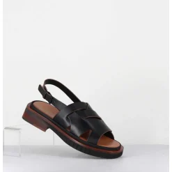 Sandales Plates En Cuir Noir - Alaris Sport Noir