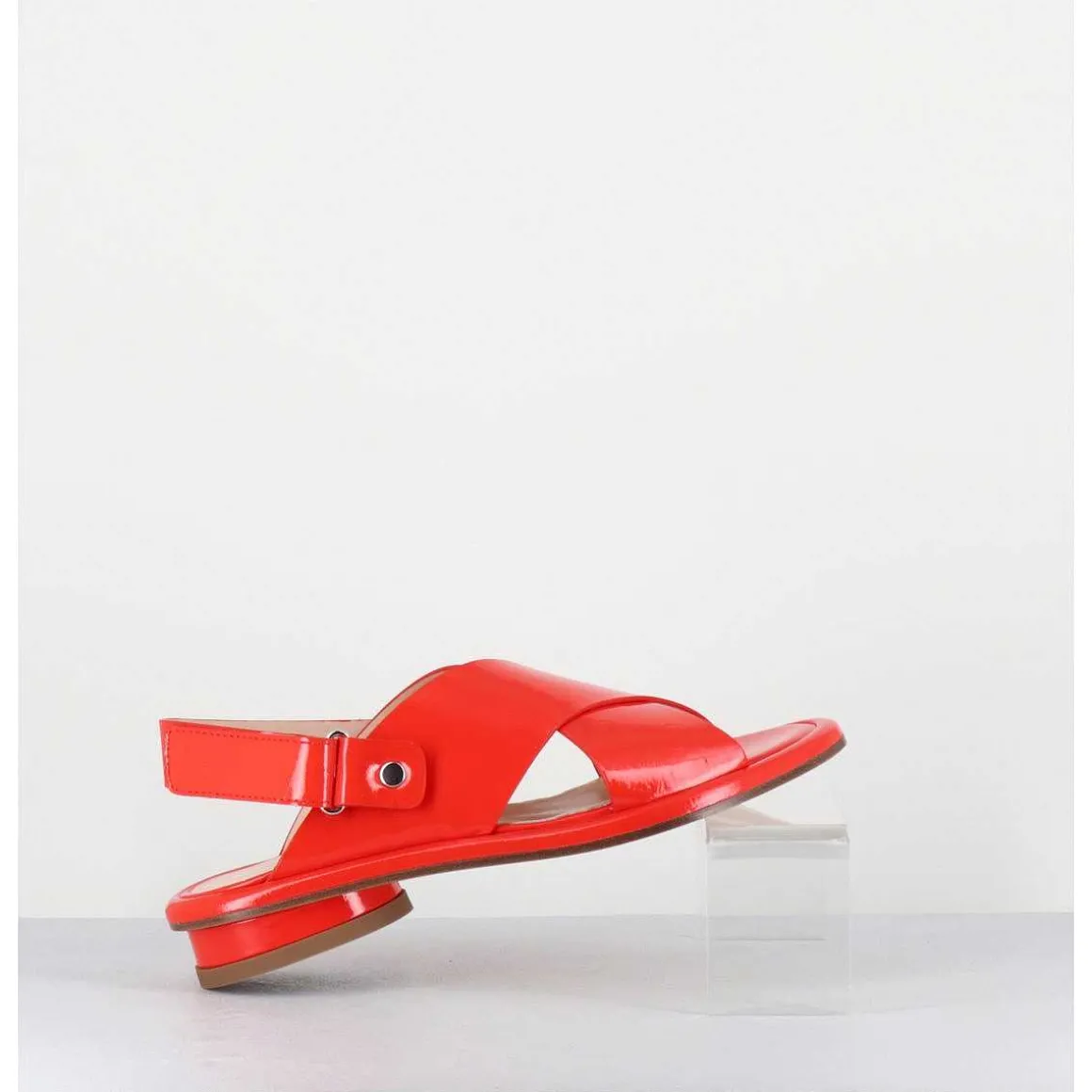 Sandales Plates En Cuir Rouge - Alison Criss Tangerine