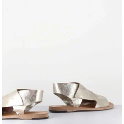 Sandales Plates En Cuir Souple Or Clair Decoupe Asymetrique - Itaca033 Max Platino