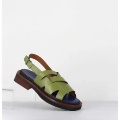 Sandales Plates En Cuir Vert - Alaris Sport Aloe