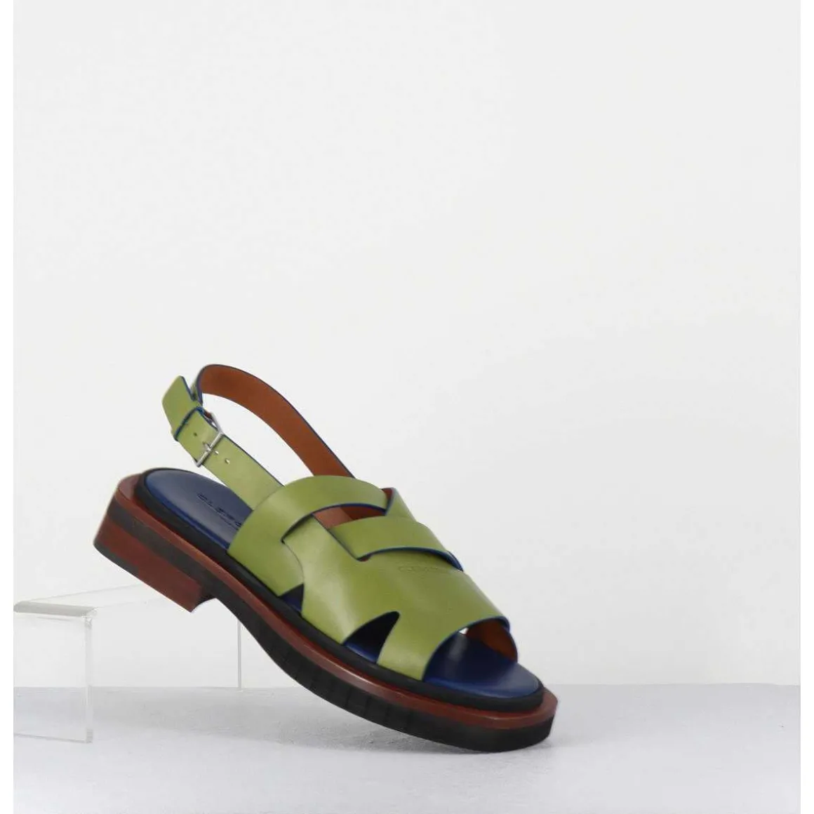 Sandales Plates En Cuir Vert - Alaris Sport Aloe