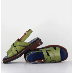 Sandales Plates En Cuir Vert - Alaris Sport Aloe
