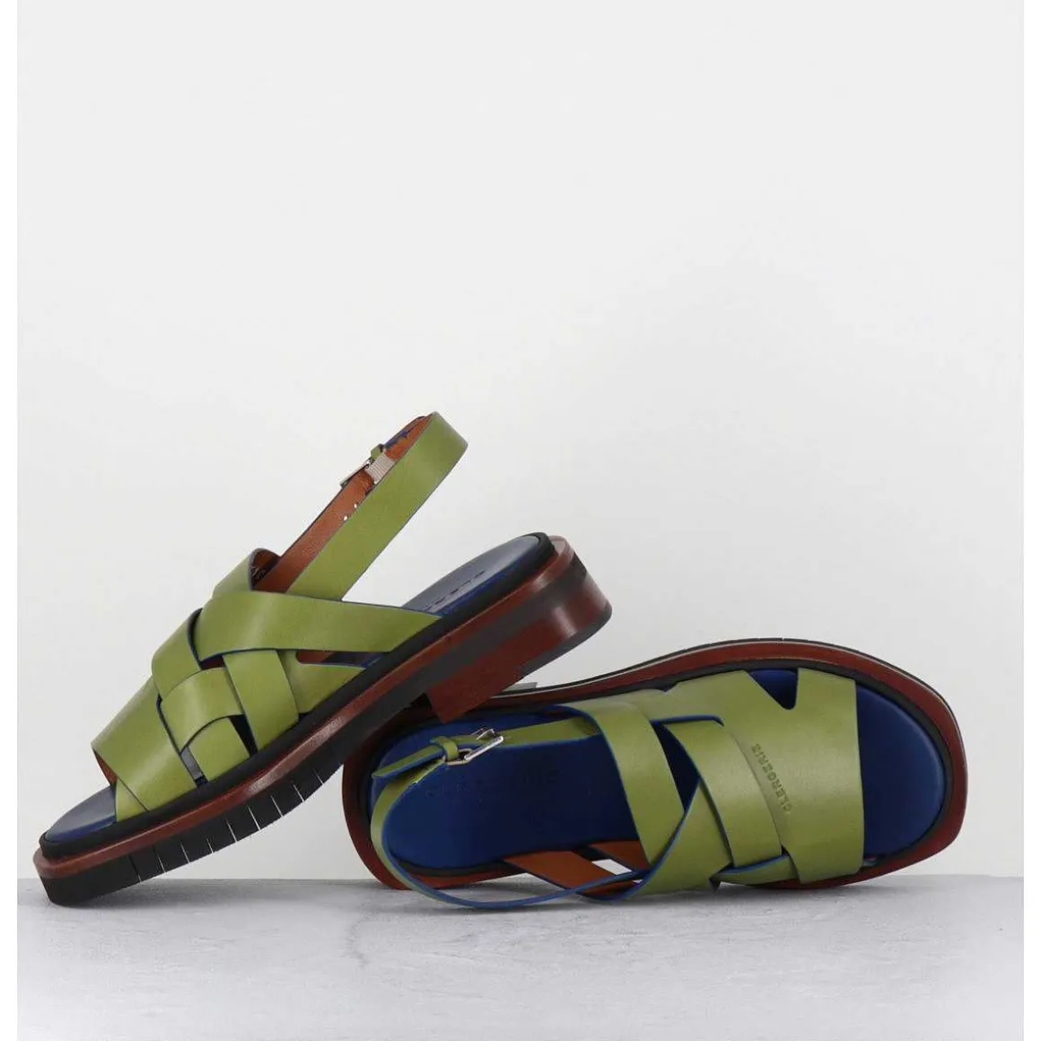 Sandales Plates En Cuir Vert - Alaris Sport Aloe