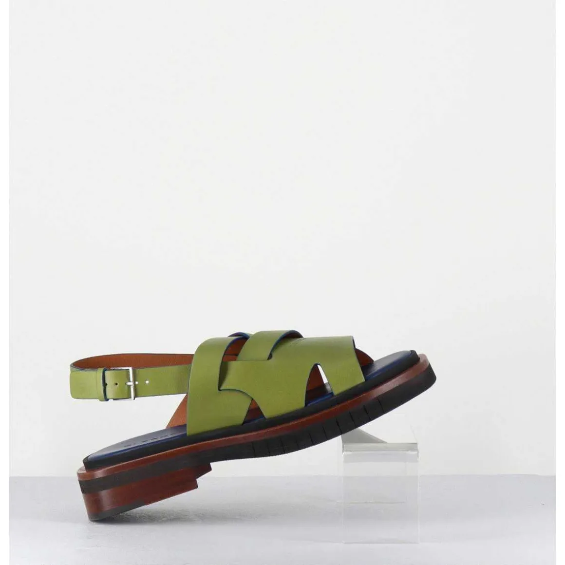 Sandales Plates En Cuir Vert - Alaris Sport Aloe
