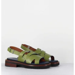 Sandales Plates En Cuir Vert - Alaris Sport Aloe