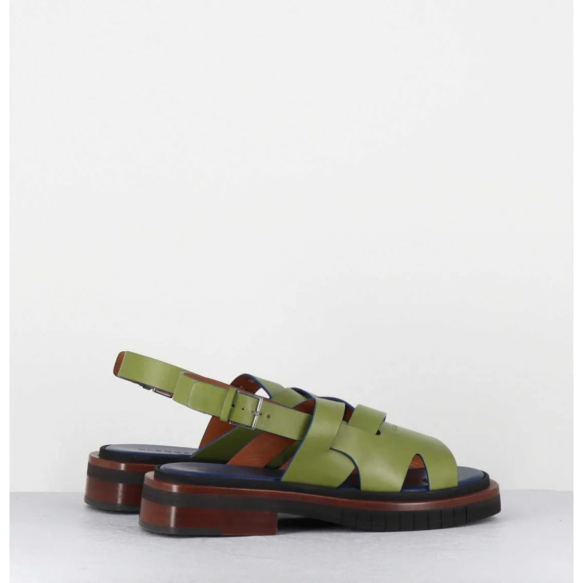 Sandales Plates En Cuir Vert - Alaris Sport Aloe