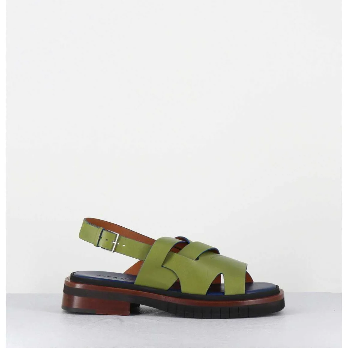 Sandales Plates En Cuir Vert - Alaris Sport Aloe