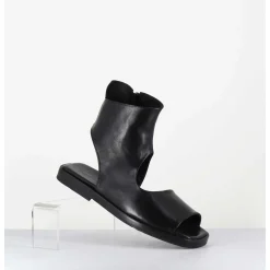 Sandales Plates 'Open-Boots' Destructure En Cuir Noir - Ara Trill Nero