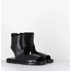 Sandales Plates 'Open-Boots' Destructure En Cuir Noir - Ara Trill Nero