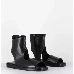 Sandales Plates 'Open-Boots' Destructure En Cuir Noir - Ara Trill Nero