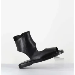 Sandales Plates 'Open-Boots' Destructure En Cuir Noir - Ara Trill Nero