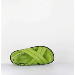 Sandales Plates Semelle Anatomique En Cuir Souple Vert - Drika Nappa Kiwi