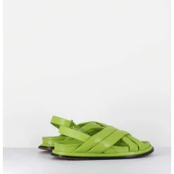 Sandales Plates Semelle Anatomique En Cuir Souple Vert - Drika Nappa Kiwi