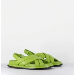 Sandales Plates Semelle Anatomique En Cuir Souple Vert - Drika Nappa Kiwi