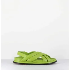 Sandales Plates Semelle Anatomique En Cuir Souple Vert - Drika Nappa Kiwi