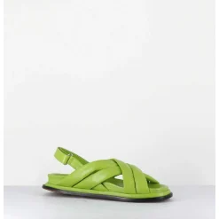 Sandales Plates Semelle Anatomique En Cuir Souple Vert - Drika Nappa Kiwi