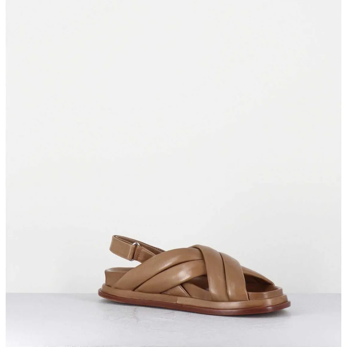 Sandales Plates Semelle Anatomique En Cuir Souple Taupe -Drika Nappa Sand
