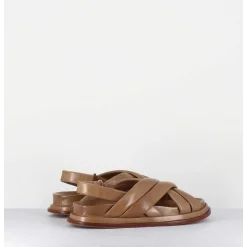 Sandales Plates Semelle Anatomique En Cuir Souple Taupe -Drika Nappa Sand