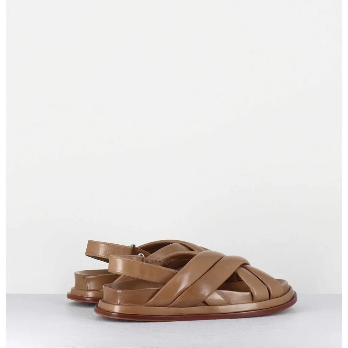 Sandales Plates Semelle Anatomique En Cuir Souple Taupe -Drika Nappa Sand