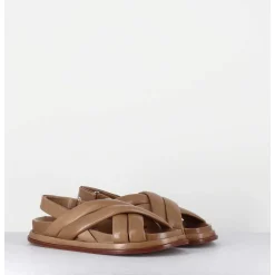 Sandales Plates Semelle Anatomique En Cuir Souple Taupe -Drika Nappa Sand