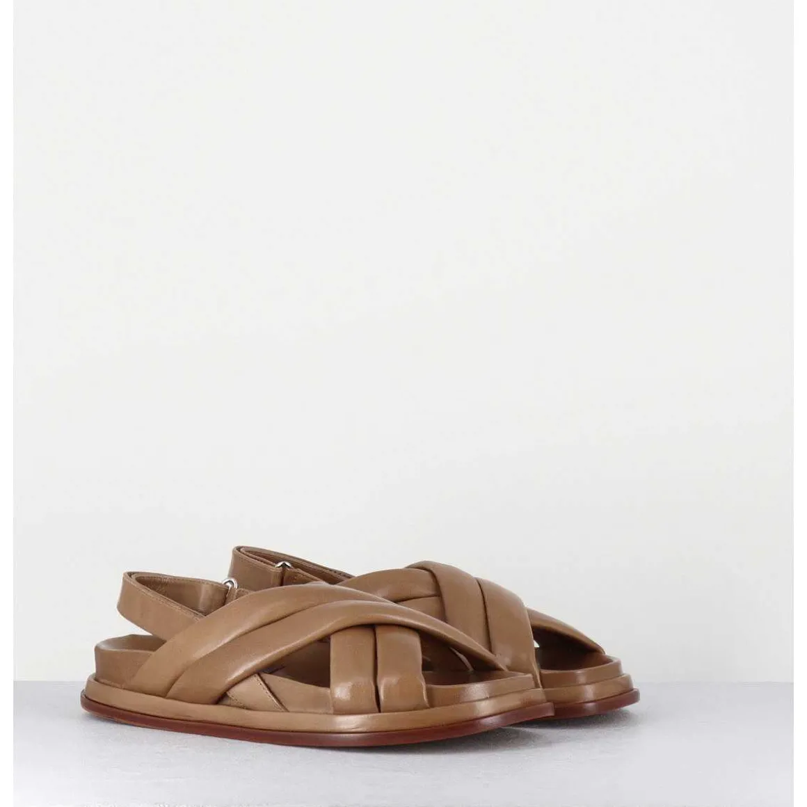 Sandales Plates Semelle Anatomique En Cuir Souple Taupe -Drika Nappa Sand