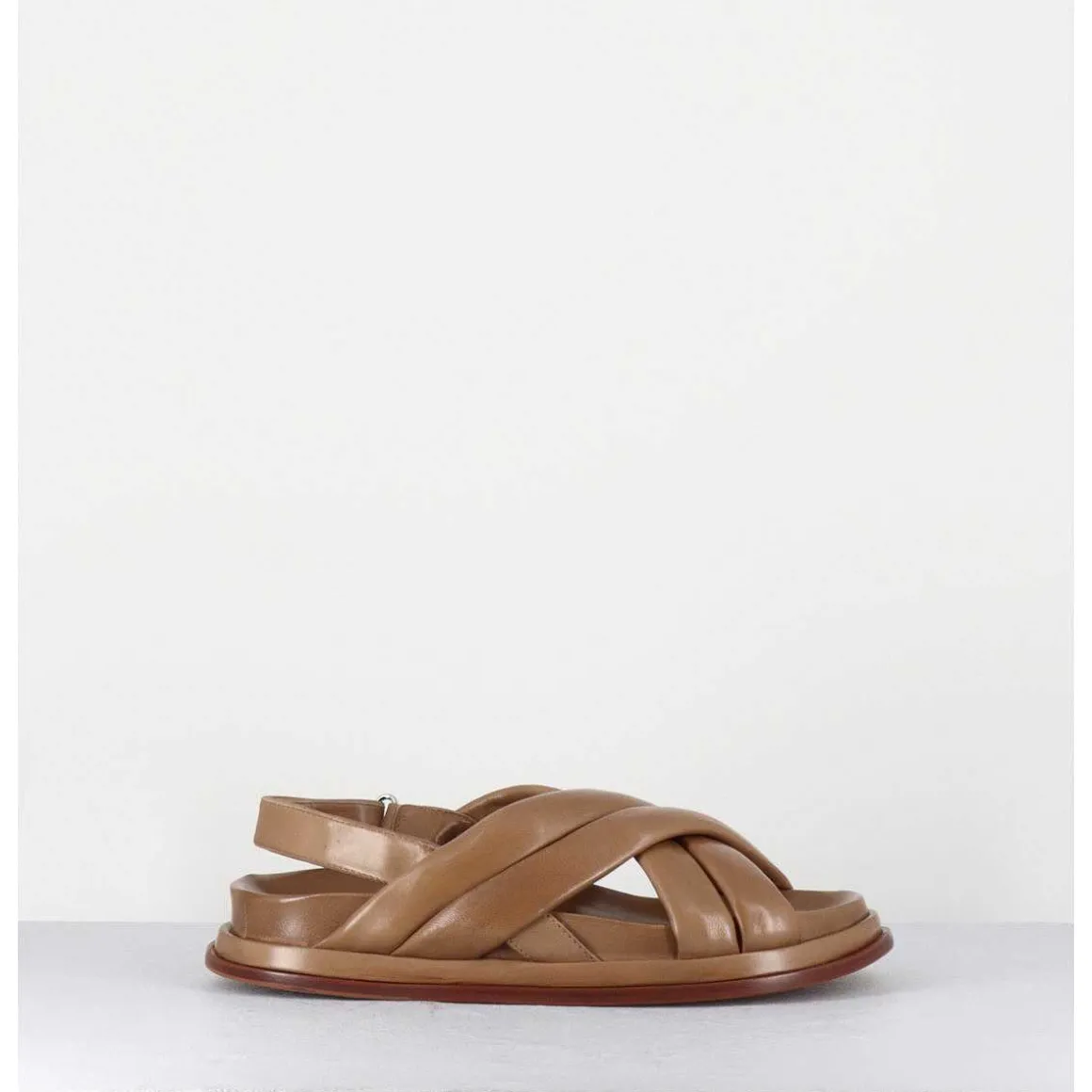 Sandales Plates Semelle Anatomique En Cuir Souple Taupe -Drika Nappa Sand