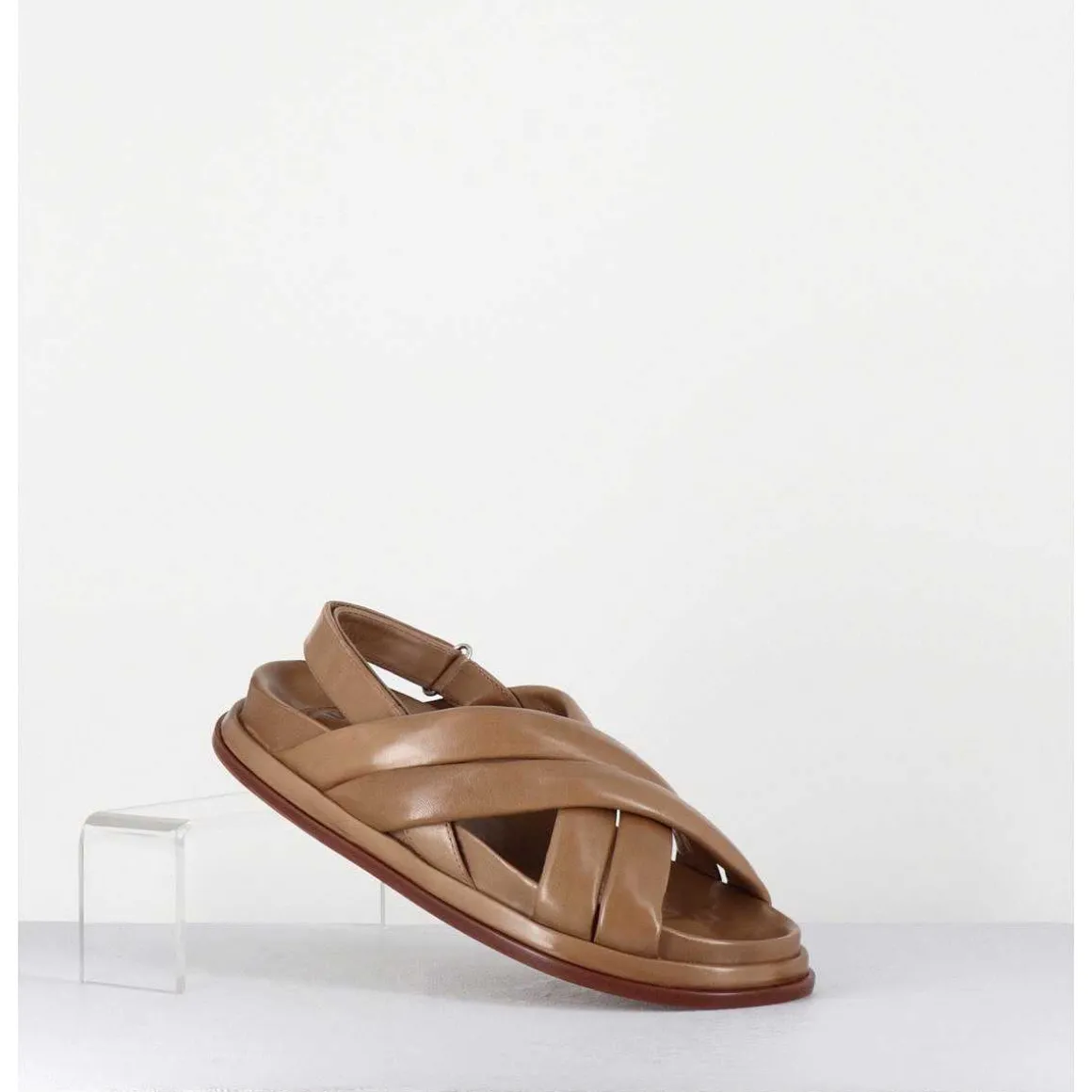 Sandales Plates Semelle Anatomique En Cuir Souple Taupe -Drika Nappa Sand