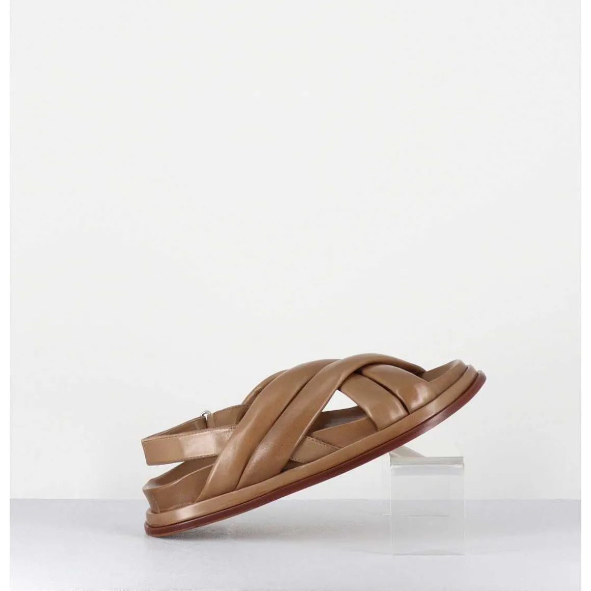Sandales Plates Semelle Anatomique En Cuir Souple Taupe -Drika Nappa Sand