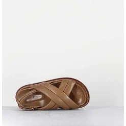 Sandales Plates Semelle Anatomique En Cuir Souple Taupe -Drika Nappa Sand