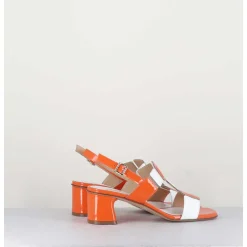 Sandales 60S Bout Carre En Cuir Vernis Orange & Blanc - Lefai5 Orange White
