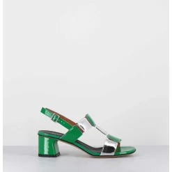 Sandales 60S Bout Carre En Cuir Vernis Vert & Argent - Lefai7 Verde Argento