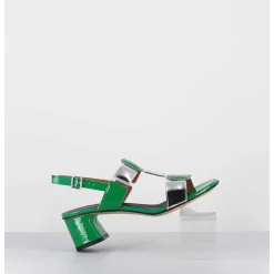Sandales 60S Bout Carre En Cuir Vernis Vert & Argent - Lefai7 Verde Argento