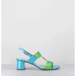 Sandales 60S Bout Carre En Cuir Vernis Bleu & Vert - Lefai Blu Green