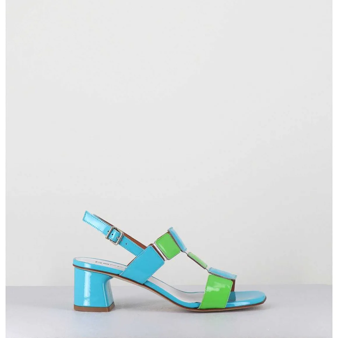 Sandales 60S Bout Carre En Cuir Vernis Bleu & Vert - Lefai Blu Green