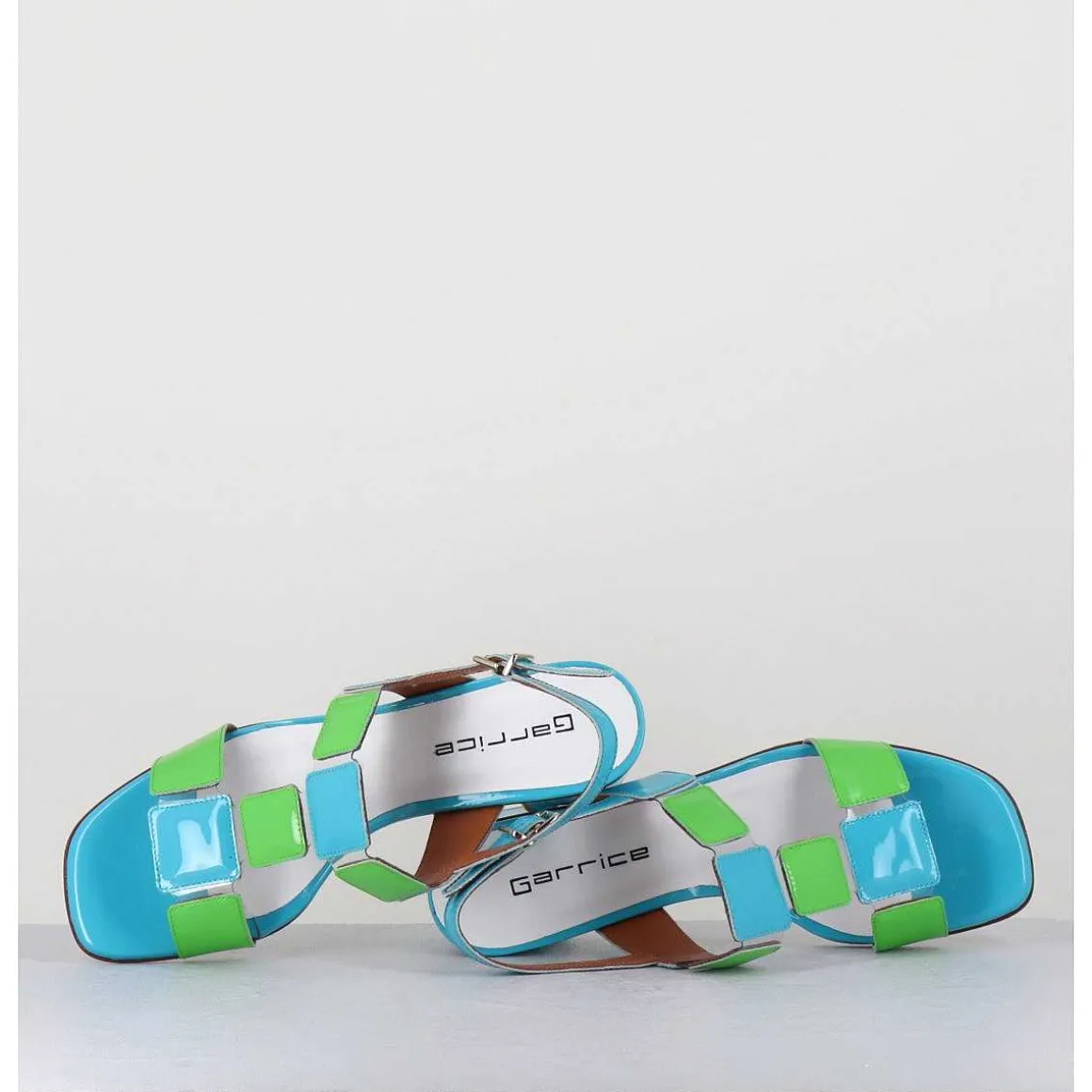 Sandales 60S Bout Carre En Cuir Vernis Bleu & Vert - Lefai Blu Green