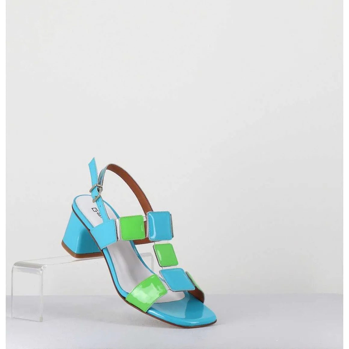 Sandales 60S Bout Carre En Cuir Vernis Bleu & Vert - Lefai Blu Green