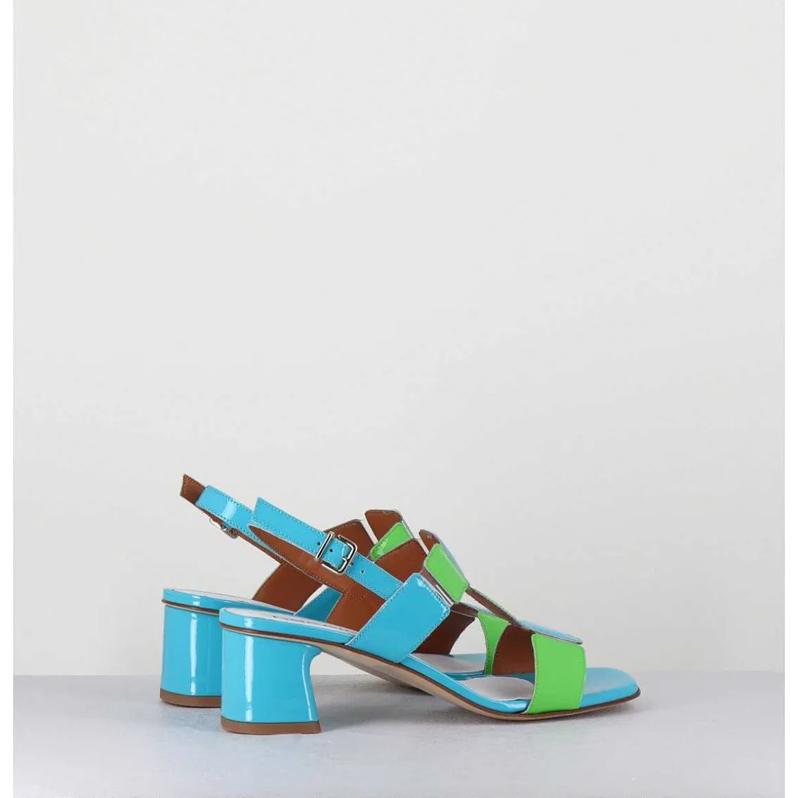 Sandales 60S Bout Carre En Cuir Vernis Bleu & Vert - Lefai Blu Green