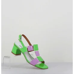 Sandales 60S Bout Carre En Cuir Vernis Vert & Lilas - Lefai Green Lilas