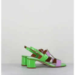 Sandales 60S Bout Carre En Cuir Vernis Vert & Lilas - Lefai Green Lilas
