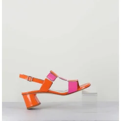 Sandales 60S Bout Carre En Cuir Vernis Orange & Rose - Lefai9 Orange Pink