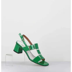 Sandales 60S Bout Carre En Cuir Vernis Vert - Lefai4 Vernice Verde