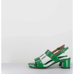 Sandales 60S Bout Carre En Cuir Vernis Vert - Lefai4 Vernice Verde