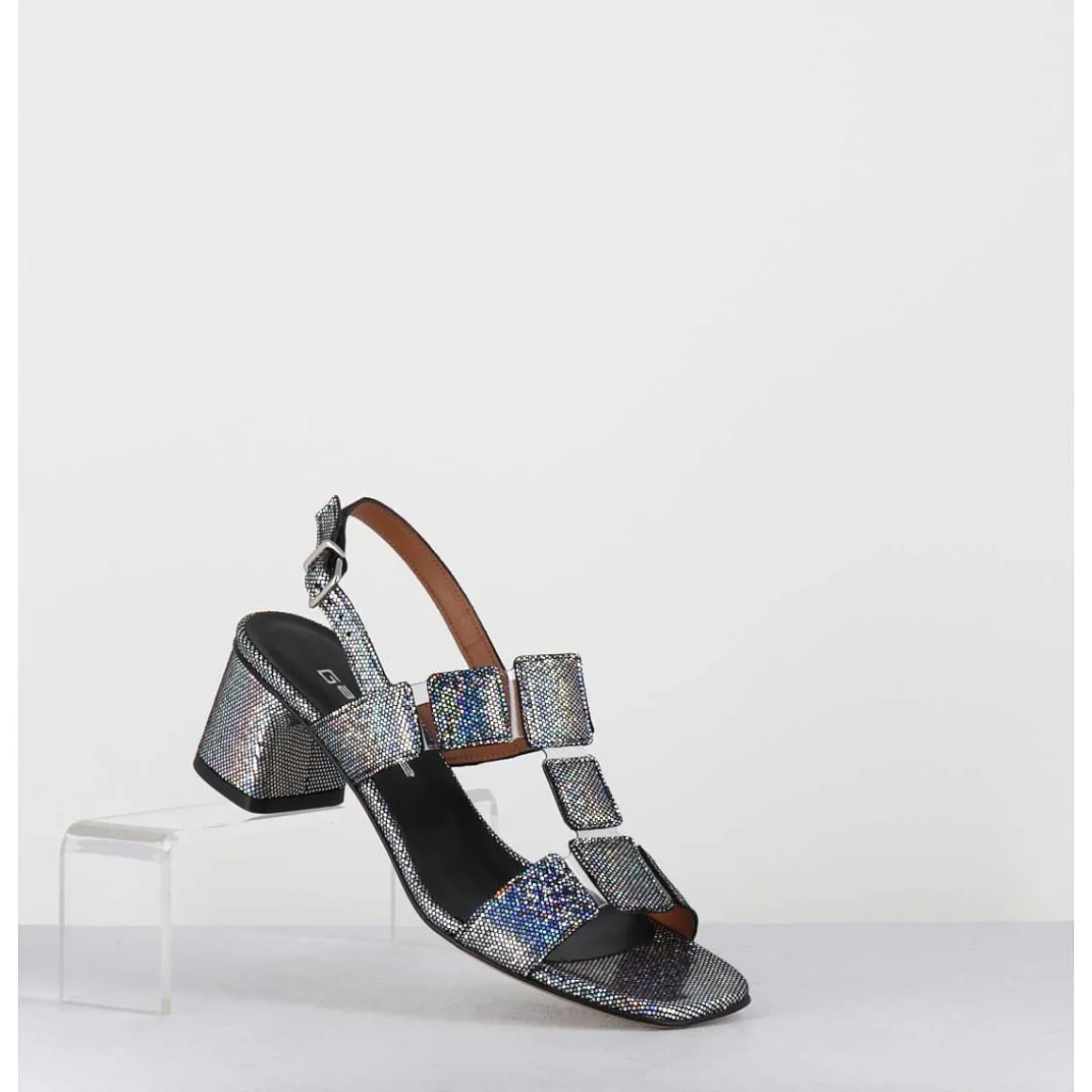 Sandales 60S Cuir Imprime Boule A Facettes - Lefai10 Ball Silver