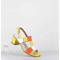 Sandales 60S En Cuir Vernis Jaune Orange Blanc - Lefai8 Vernice Egg