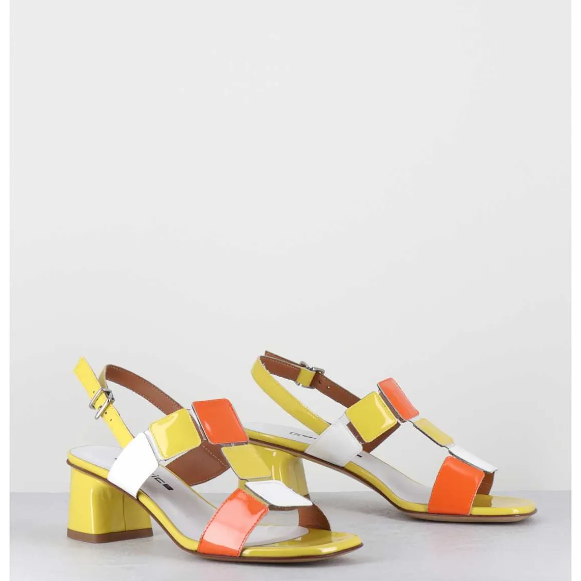 Sandales 60S En Cuir Vernis Jaune Orange Blanc - Lefai8 Vernice Egg